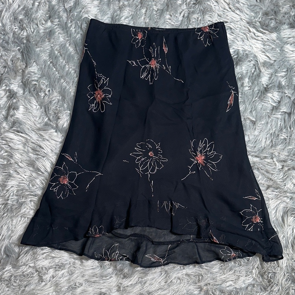 Lapis Black Floral A-Line Skirt